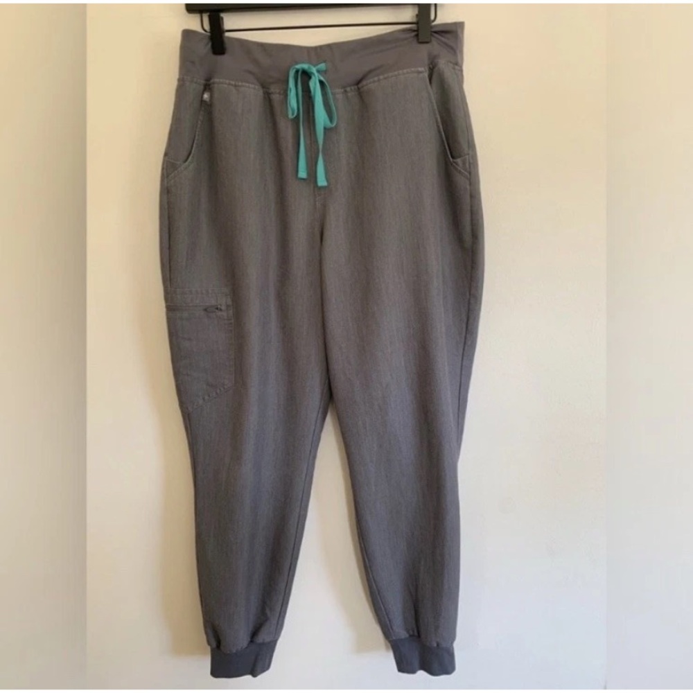 FIGS Zamora Jogger Scrub Pants High Waisted Gray Drawstring Medical Large